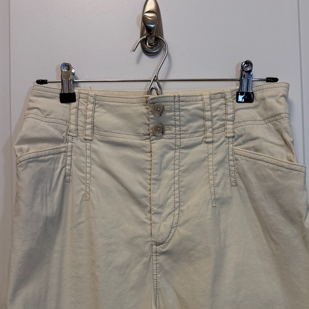 Anthropologie Cream High-Waisted Pants contrast stitching 29/8